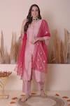 Buy_Surabhi Arya_Pink Bamberg Silk Embroidery Scallop Cutwork Straight Kurta Pant Set _at_Aza_Fashions