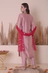 Shop_Surabhi Arya_Pink Bamberg Silk Embroidery Zari V Neck Scallop Cutwork Straight Kurta Pant Set _at_Aza_Fashions