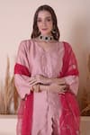 Shop_Surabhi Arya_Pink Bamberg Silk Embroidery Zari V Neck Scallop Cutwork Straight Kurta Pant Set _Online_at_Aza_Fashions