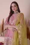 Surabhi Arya_Pink Bamberg Silk Embroidery Zari Placement Kurta Dhoti Pant Set _Online_at_Aza_Fashions