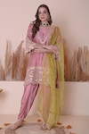 Shop_Surabhi Arya_Pink Bamberg Silk Embroidery Zari Placement Kurta Dhoti Pant Set _Online_at_Aza_Fashions