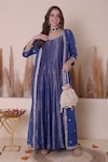 Buy_Surabhi Arya_Blue Tissue Embroidery Floral Anarkali Round Neck Jacket With _at_Aza_Fashions