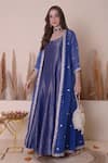 Surabhi Arya_Blue Tissue Embroidery Floral Anarkali Round Neck Jacket With _Online_at_Aza_Fashions