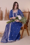 Surabhi Arya_Blue Tissue Embroidery Floral Anarkali Round Neck Jacket With _at_Aza_Fashions