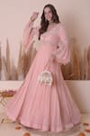 Shop_Surabhi Arya_Pink Georgette Embroidery Floral Bodice Anarkali Gown With Jacket _at_Aza_Fashions