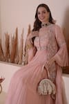 Surabhi Arya_Pink Georgette Embroidery Floral Bodice Anarkali Gown With Jacket _at_Aza_Fashions