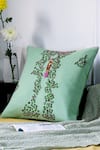 Mid July Home_Green Premium Cotton Thread Lotus Serenity Embroidered Cushion Cover _Online_at_Aza_Fashions