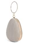 Richa Gupta_Silver Crytsal Textured Color Blocked Round Handle Clutch _at_Aza_Fashions