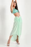 Buy_Disha Kahai_Green Skirt Satin Silk Embroidered Sequin V Neck Kendall Draped Set_Online_at_Aza_Fashions