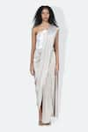 Buy_431-88 by Shweta Kapur_White Pleated Metallic Textured Pre-draped Saree  _at_Aza_Fashions