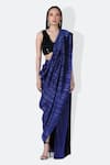 Buy_431-88 by Shweta Kapur_Blue Pleated Metallic Textured Pri Pre-draped Saree  _at_Aza_Fashions