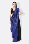 431-88 by Shweta Kapur_Blue Pleated Metallic Textured Pri Pre-draped Saree  _Online_at_Aza_Fashions