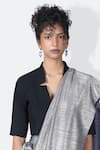Buy_431-88 By Shweta Kapur_Black Japanese Crepe Solid Structured Plunging V Neck Bo Blouse _at_Aza_Fashions