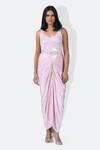 Buy_431-88 By Shweta Kapur_Pink Linen Scoop Neck Liquid Jersey Metallic Ganji Top_Online_at_Aza_Fashions