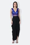 Buy_431-88 By Shweta Kapur_Blue Cotton Twill Embroidery Sequins V Neck Puzzle Quad Encrusted Blouse _Online_at_Aza_Fashions