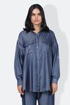 431-88 by Shweta Kapur_Blue Faux Denim Plain Collar Willow Flap Pocket Shirt With Pant  _Online_at_Aza_Fashions