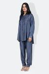 Shop_431-88 by Shweta Kapur_Blue Faux Denim Plain Collar Willow Flap Pocket Shirt With Pant  _Online_at_Aza_Fashions