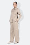 Buy_431-88 By Shweta Kapur_Beige Taffeta Collared Safari Flap Pocket Shirt With Pant_at_Aza_Fashions