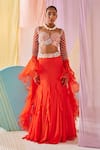 Buy_Anu Pellakuru_Orange Raw Silk Embroidery Glass Beads Sweetheart Rafflesia Bloom Lehenga Set _at_Aza_Fashions