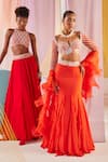 Buy_Anu Pellakuru_Orange Raw Silk Embroidery Glass Beads Sweetheart Rafflesia Bloom Lehenga Set _Online_at_Aza_Fashions