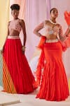 Shop_Anu Pellakuru_Orange Raw Silk Embroidery Glass Beads Sweetheart Rafflesia Bloom Lehenga Set _Online_at_Aza_Fashions