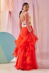 Anu Pellakuru_Orange Raw Silk Embroidery Glass Beads Sweetheart Rafflesia Bloom Lehenga Set _at_Aza_Fashions