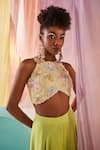 Buy_Anu Pellakuru_Green Raw Silk Embroidery Glass Florence Crop Top With Palazzo Pant _Online_at_Aza_Fashions