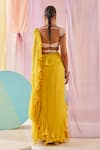 Anu Pellakuru_Yellow Raw Silk Embroidery Glass Beads Plain Pre-draped Ruffle Saree Set _Online_at_Aza_Fashions