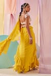 Anu Pellakuru_Yellow Raw Silk Embroidery Glass Beads Plain Pre-draped Ruffle Saree Set _at_Aza_Fashions