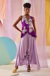 Buy_Anu Pellakuru_Purple Raw Silk Embroidery Glass Phool Bloom Peplum Tunic With Draped Pant _at_Aza_Fashions