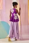 Shop_Anu Pellakuru_Purple Raw Silk Embroidery Glass Phool Bloom Peplum Tunic With Draped Pant _at_Aza_Fashions