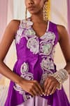 Buy_Anu Pellakuru_Purple Raw Silk Embroidery Glass Phool Bloom Peplum Tunic With Draped Pant 