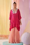 Anu Pellakuru_Pink Chinnon Chiffon Embroidery Petunia Bloom Kaftan Tunic With Sharara Pant _Online_at_Aza_Fashions