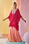 Buy_Anu Pellakuru_Pink Chinnon Chiffon Embroidery Petunia Bloom Kaftan Tunic With Sharara Pant _Online_at_Aza_Fashions