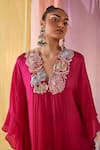 Shop_Anu Pellakuru_Pink Chinnon Chiffon Embroidery Petunia Bloom Kaftan Tunic With Sharara Pant _Online_at_Aza_Fashions