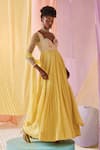 Buy_Anu Pellakuru_Yellow Raw Silk Embroidery Glass Beads Sweetheart Bahar Anarkali With Dupatta _Online_at_Aza_Fashions