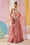 Buy_Anu Pellakuru_Pink Raw Silk Embroidery Glass Beads Square Neck Bloomy Garden Lehenga Set _at_Aza_Fashions