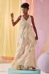 Anu Pellakuru_Off White Raw Silk Embroidery Glass Beads Misty Garden Tunic With Sharara Pant _Online_at_Aza_Fashions