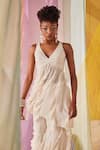 Anu Pellakuru_Off White Raw Silk Embroidery Glass Beads Misty Garden Tunic With Sharara Pant _at_Aza_Fashions