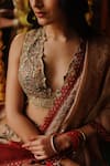 Buy_Archana Jaju_Orange Lehenga And Blouse Handwoven Soft Silk Hand Painted Kalamkari Deep V Set _Online_at_Aza_Fashions