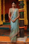 Buy_Archana Jaju_Blue Banarasi Silk Hand Painted Kalamkari Saree _at_Aza_Fashions