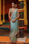 Archana Jaju_Blue Banarasi Silk Hand Painted Kalamkari Saree _Online_at_Aza_Fashions