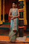 Buy_Archana Jaju_Blue Banarasi Silk Hand Painted Kalamkari Saree _Online_at_Aza_Fashions