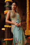 Shop_Archana Jaju_Blue Banarasi Silk Hand Painted Kalamkari Saree _Online_at_Aza_Fashions
