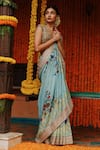 Archana Jaju_Blue Banarasi Silk Hand Painted Kalamkari Saree _at_Aza_Fashions