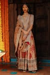 Buy_Archana Jaju_Orange Anarkali Handwoven Soft Silk Hand Painted Kalamkari Deep V With Dupatta _at_Aza_Fashions