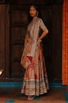 Shop_Archana Jaju_Orange Anarkali Handwoven Soft Silk Hand Painted Kalamkari Deep V With Dupatta _at_Aza_Fashions