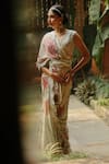 Shop_Archana Jaju_Ivory Chiffon Hand Painted Kalamkari Saree _at_Aza_Fashions