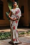 Buy_Archana Jaju_Ivory Chiffon Hand Painted Kalamkari Saree _Online_at_Aza_Fashions