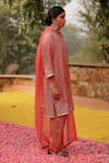 Shop_Archana Jaju_Pink Handwoven Organza Silk Embroidered Thread Notched Kurta Pant Set _at_Aza_Fashions